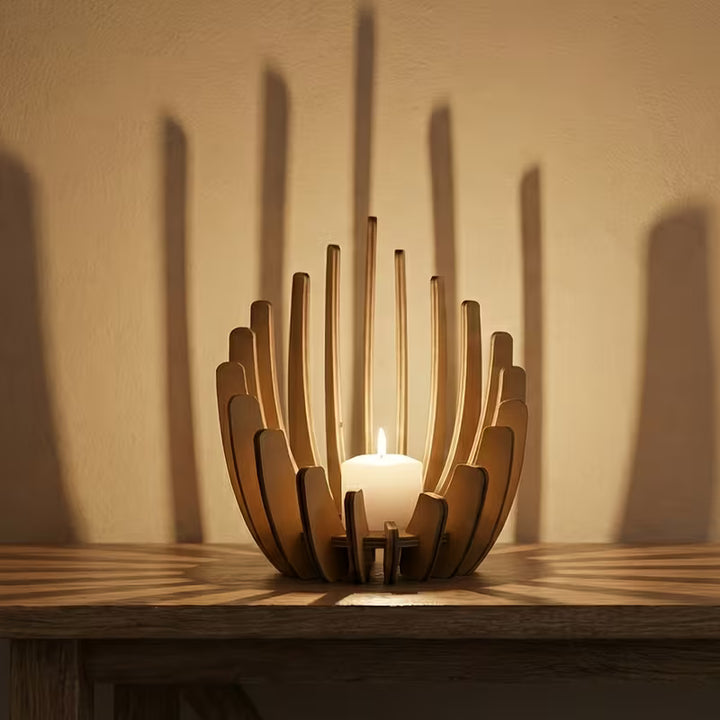 Lotus Wood Candle Holder