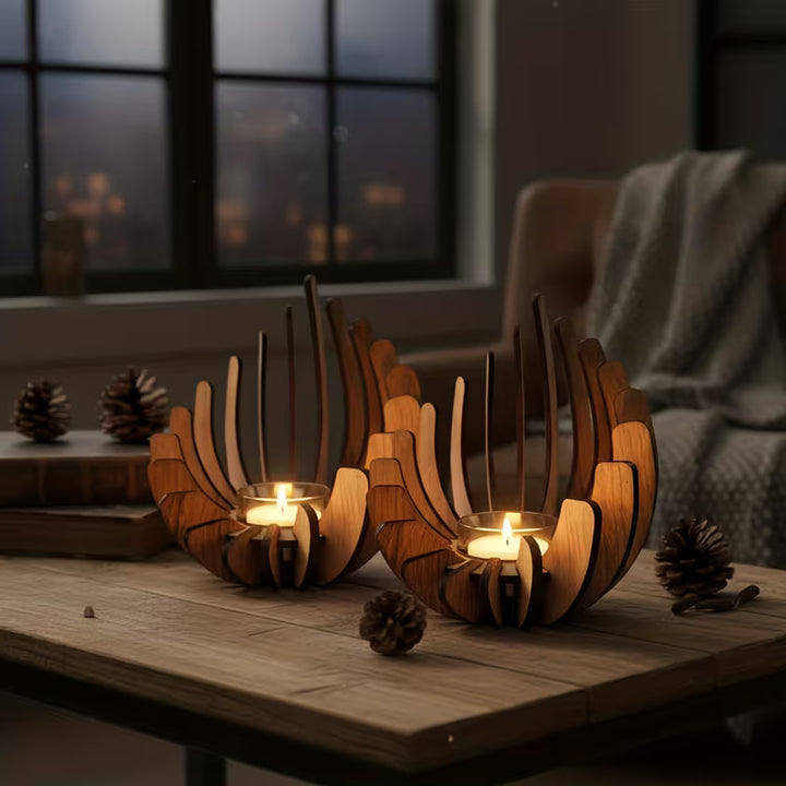 Lotus Wood Candle Holder