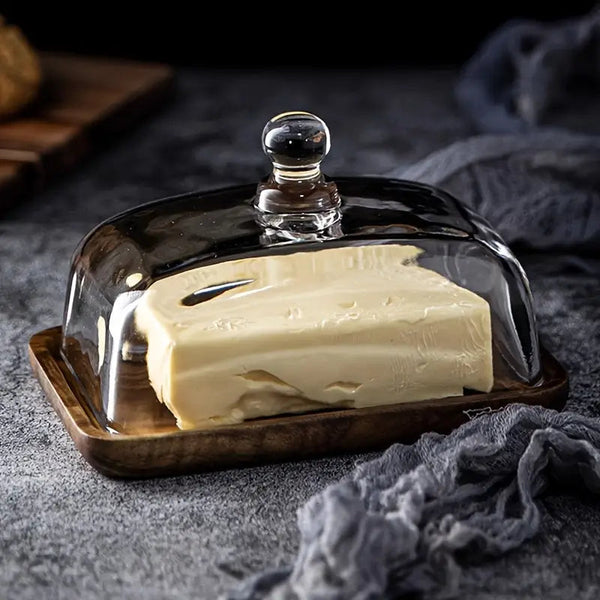 Blitz Glass Transparent Butter Dish With Lid And Handle - Cut Pattern Rectangle TB019