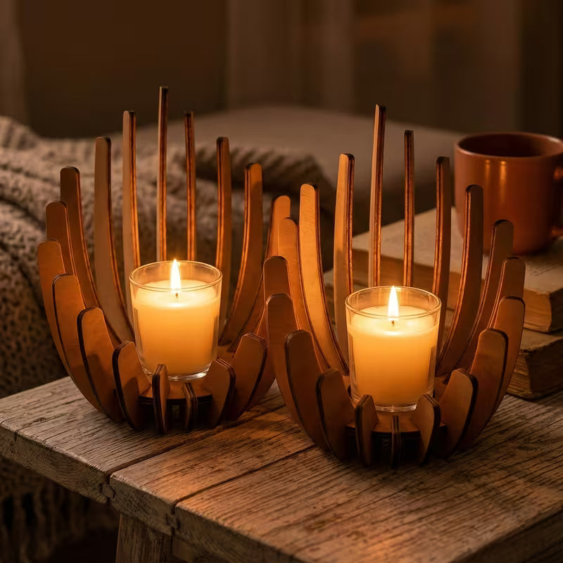 Lotus Wood Candle Holder