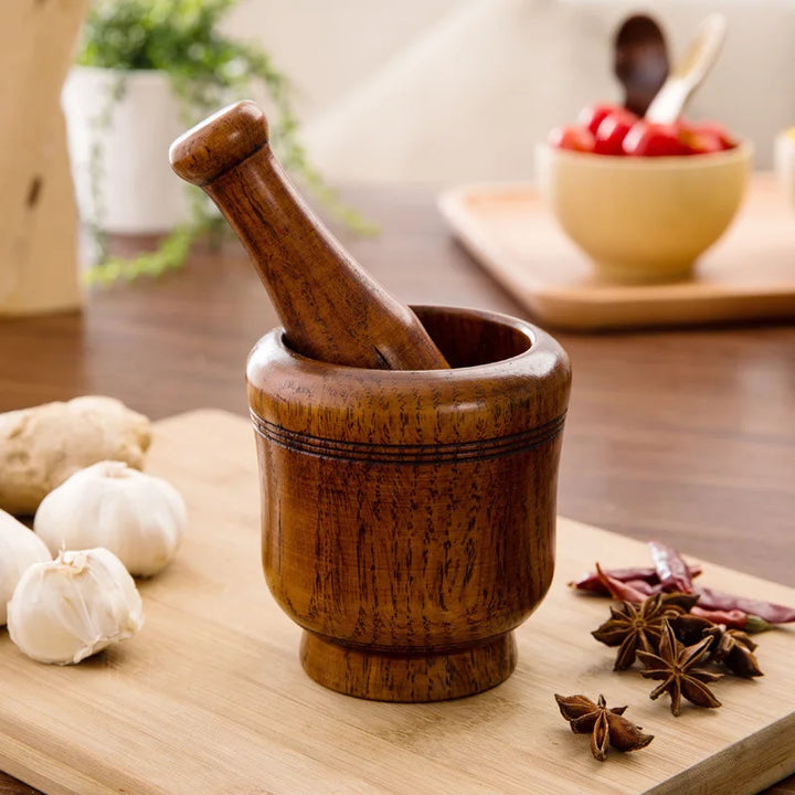 Natural Wood Mortar and Pestle