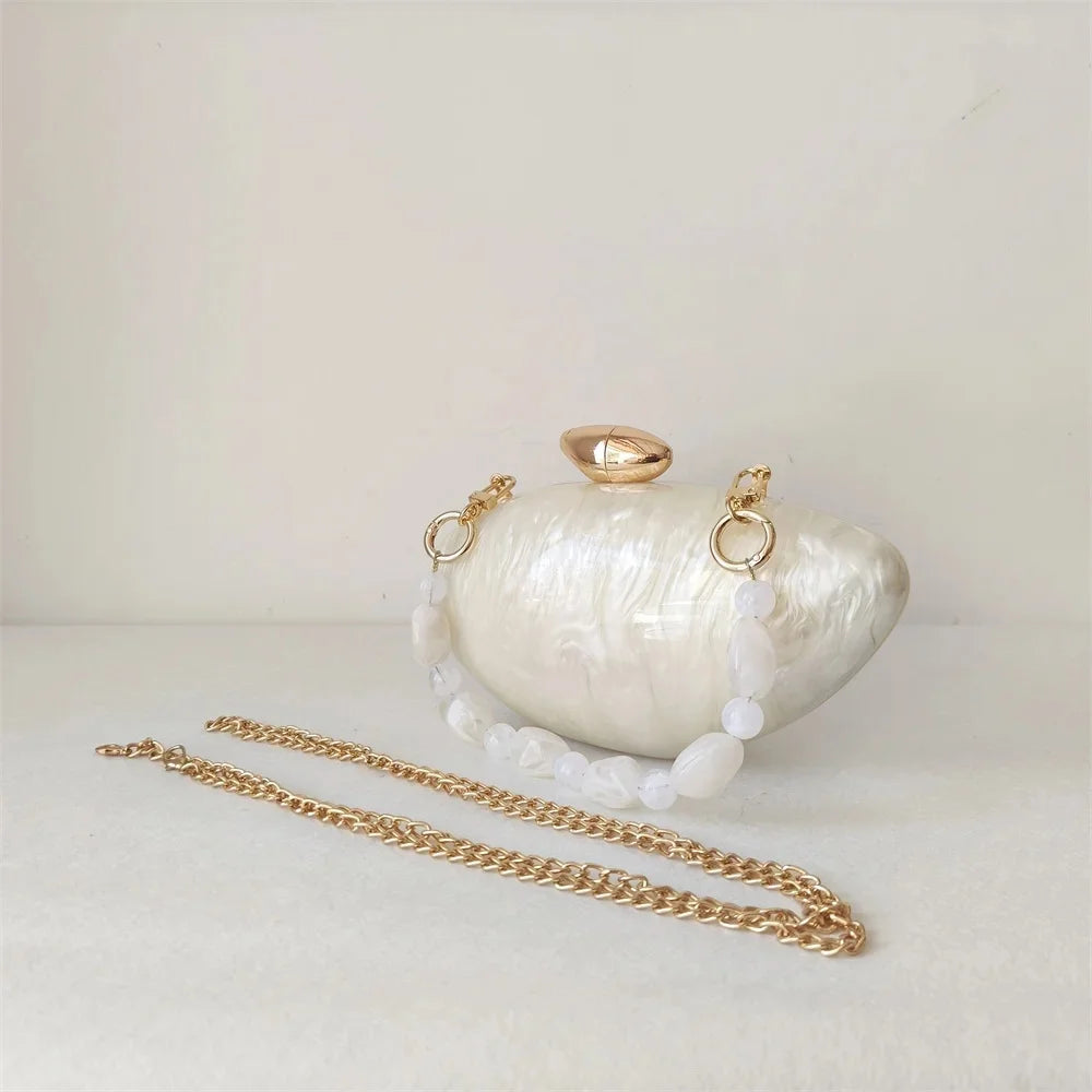 Lune Beaded Pebble Clutch