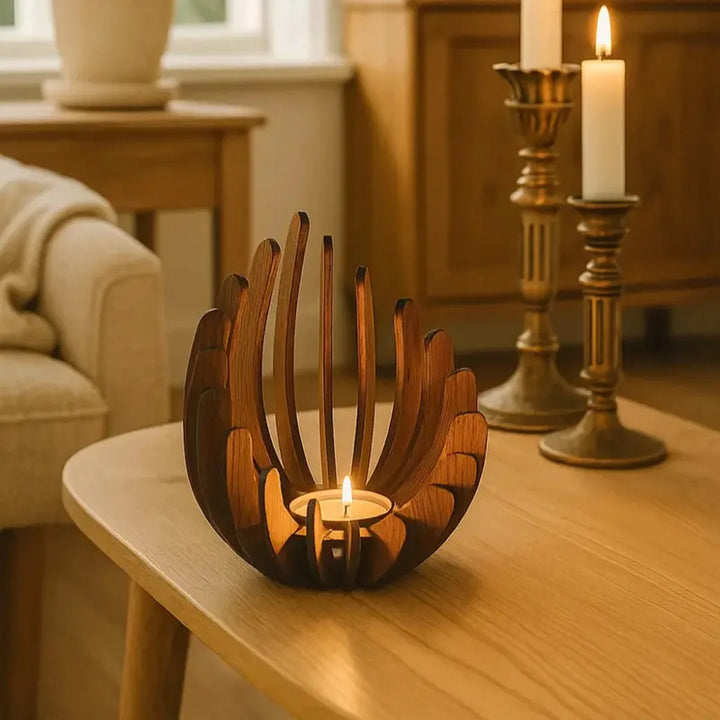 Lotus Wood Candle Holder