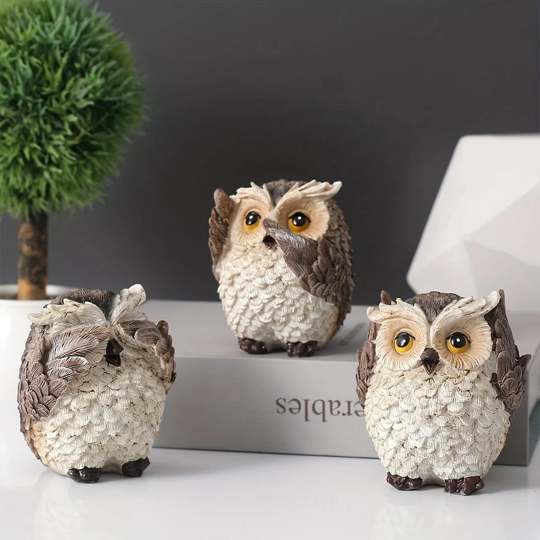 Rustic Feathered Owl Figurines