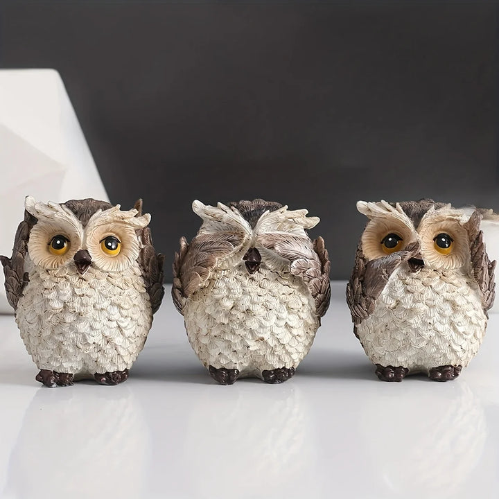 Rustic Feathered Owl Figurines