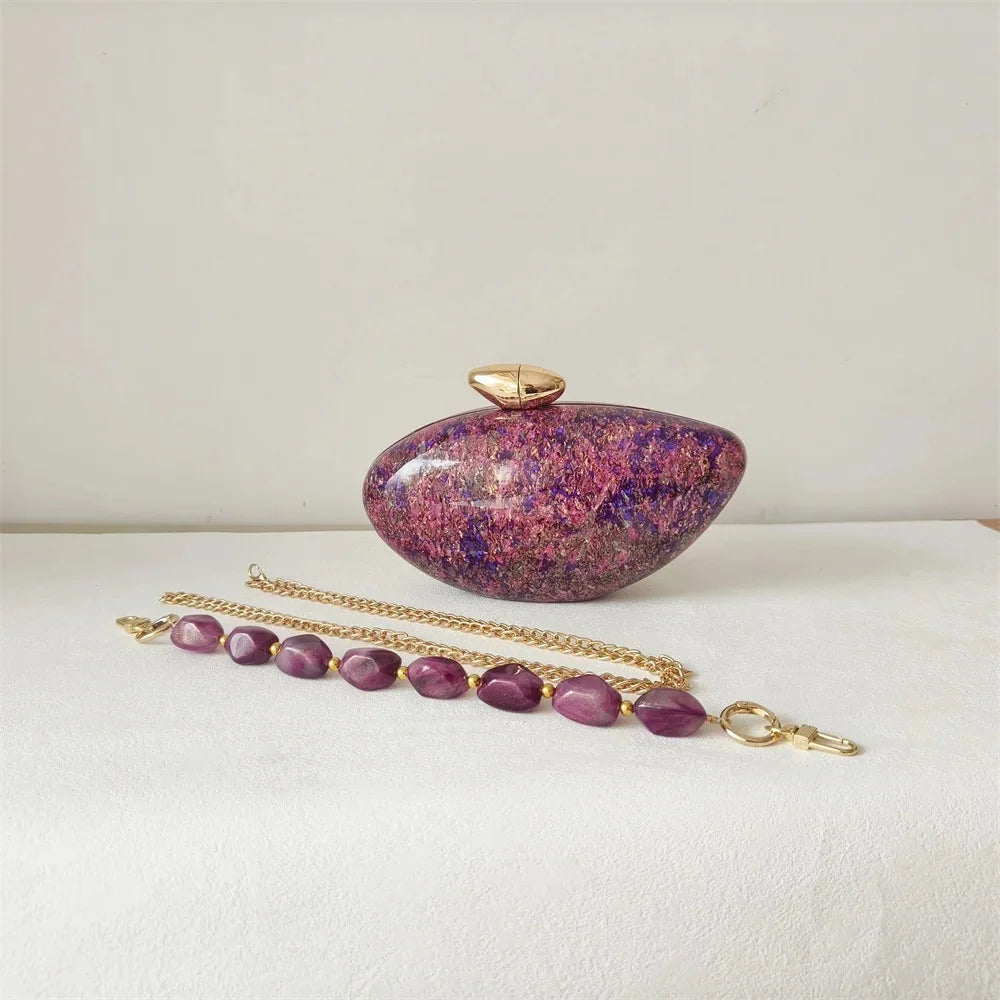 Lune Beaded Pebble Clutch