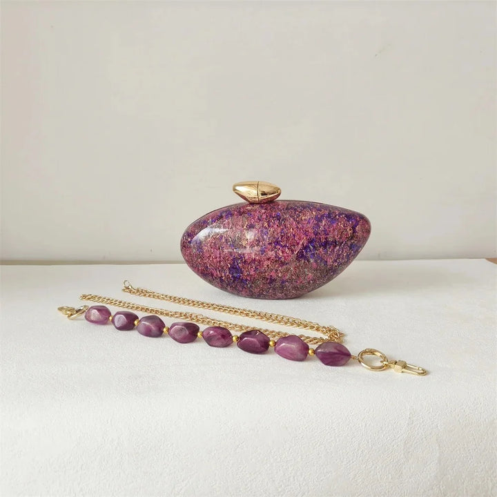 Lune Beaded Pebble Clutch