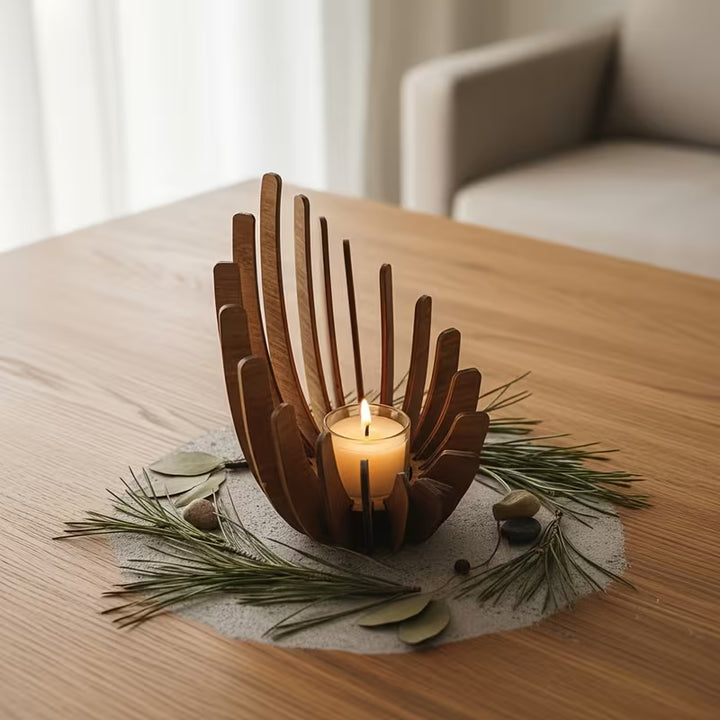 Lotus Wood Candle Holder