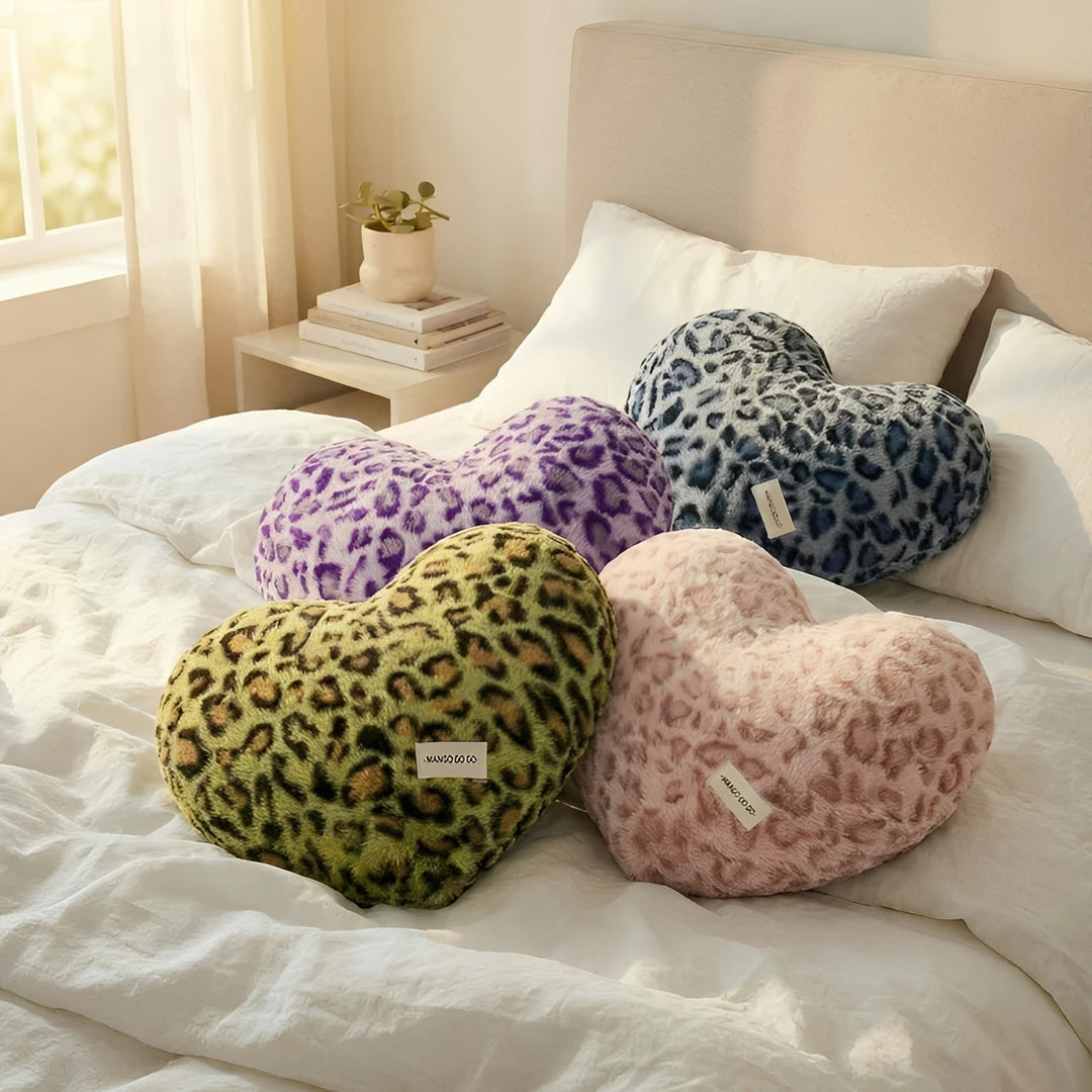 Leopard Plush Heart Pillow