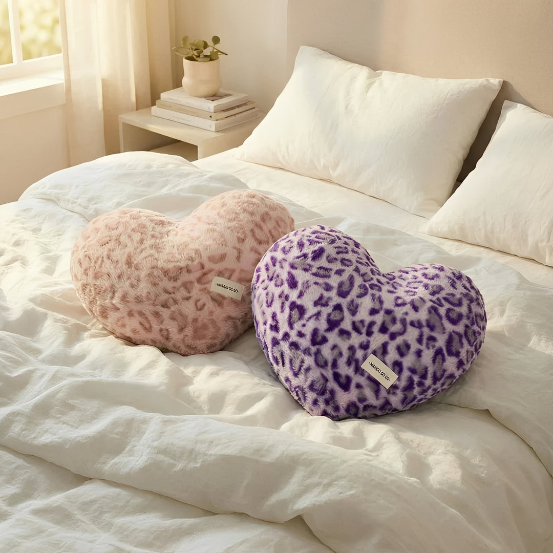 Leopard Plush Heart Pillow