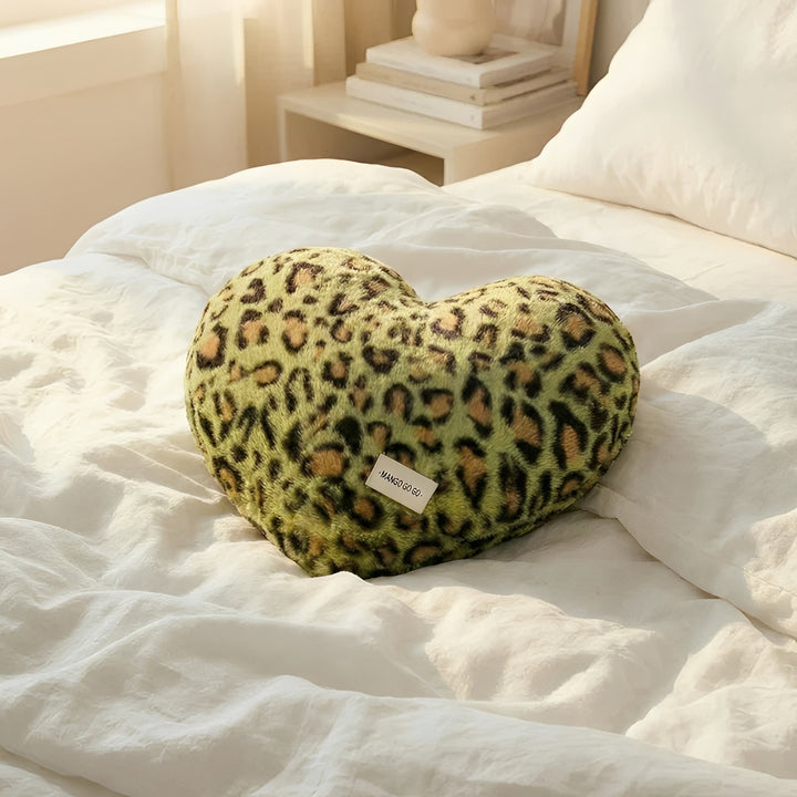 Leopard Plush Heart Pillow